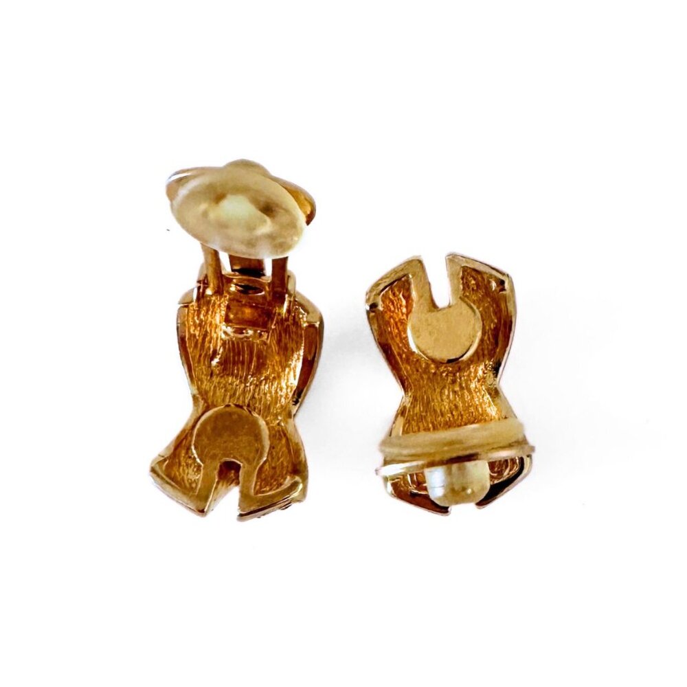 CHRISTIAN DIOR Vintage Gold Tone Clip-on Black Enamel Swarovski Crystal Earrings - Picture 3 of 4